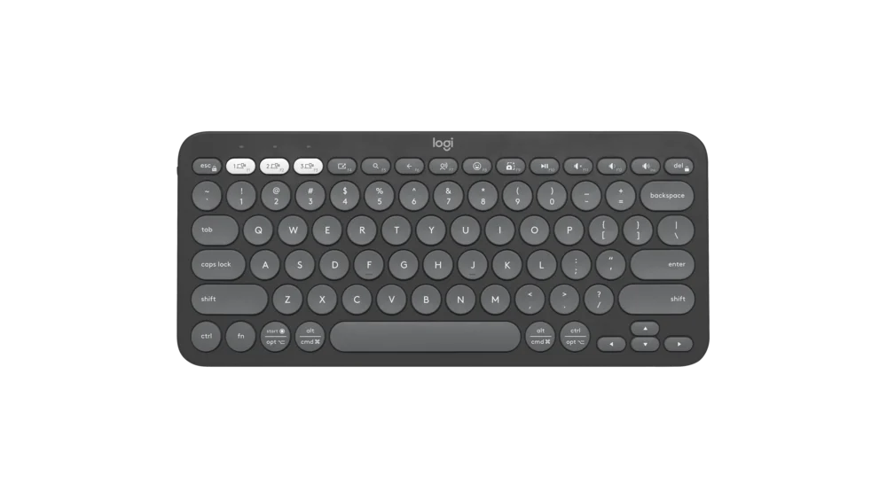 Logitech Pebble Keys 2 K380s keyboard in tonal graphite, manufacturer photo.